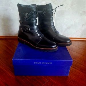 Stuart Weitzman Black Leather Combat Boots (Size 9.5)
